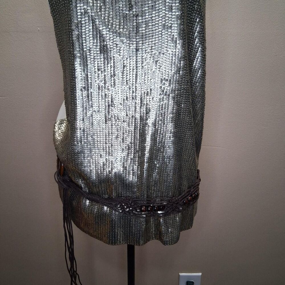 Y2K Silver Sequin Tank Top Blouse Metallic Glam Indie Sleaze M J.Crew Sequin - Picture 3 of 7